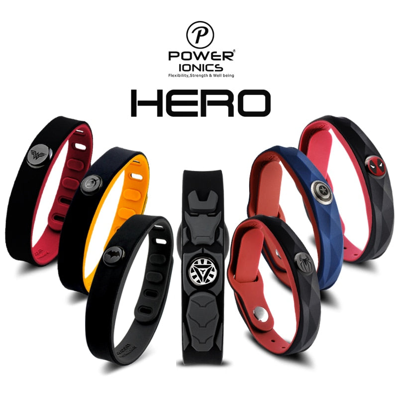 Power Ionics Super Hero Series 3000 ions Sports Titanium Fashion Waterproof Bracelet Wristband Balance Human Body Free Lettering