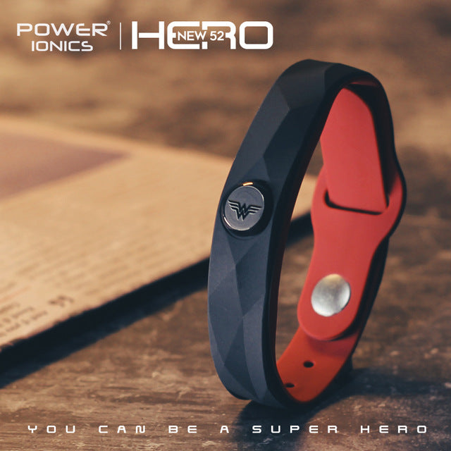 Power Ionics Super Hero Series 3000 ions Sports Titanium Fashion Waterproof Bracelet Wristband Balance Human Body Free Lettering