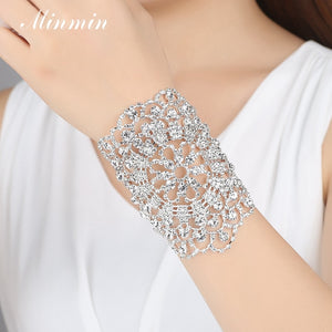 Minmin Romantic Silver Color Charms Bracelet Women Rhinestone Crystal Bridal Wrap Bracelets Wedding Engagement Jewelry SL052