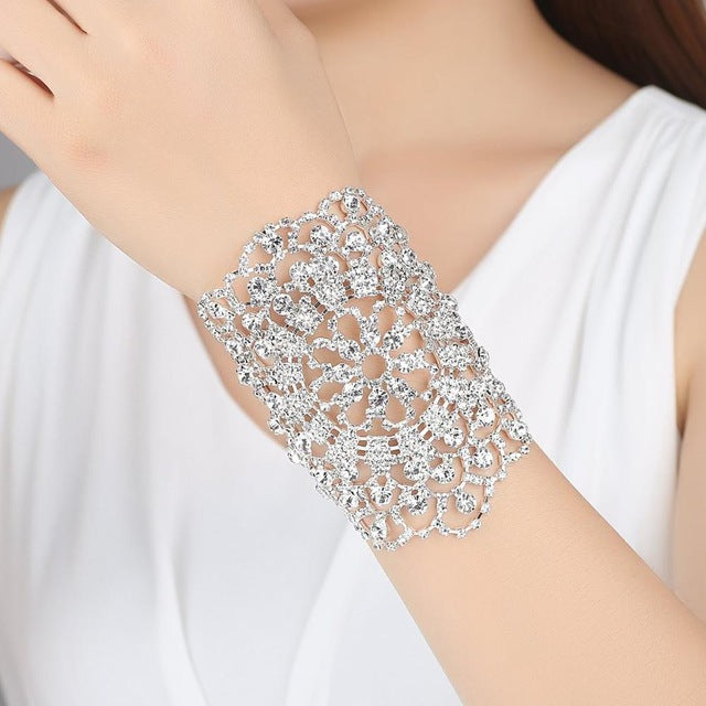 Minmin Romantic Silver Color Charms Bracelet Women Rhinestone Crystal Bridal Wrap Bracelets Wedding Engagement Jewelry SL052