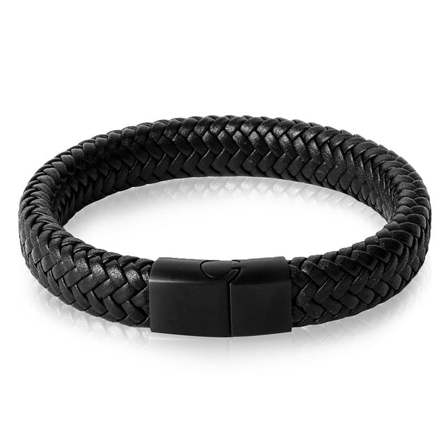 Jiayiqi Punk Men Jewelry Black/Brown Braided Leather Bracelet Stainless Steel Magnetic Clasp Fashion Bangles 18.5/22/20.5cm