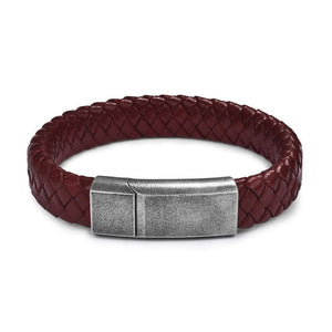 Jiayiqi Punk Men Jewelry Black/Brown Braided Leather Bracelet Stainless Steel Magnetic Clasp Fashion Bangles 18.5/22/20.5cm