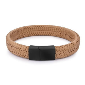 Jiayiqi Punk Men Jewelry Black/Brown Braided Leather Bracelet Stainless Steel Magnetic Clasp Fashion Bangles 18.5/22/20.5cm