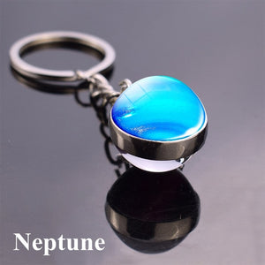 Solar System Planet Keyring Galaxy Nebula Space Keychain Moon Earth Sun Mars Art Picture Double Side Glass Ball Key Chain