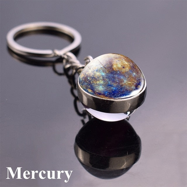 Solar System Planet Keyring Galaxy Nebula Space Keychain Moon Earth Sun Mars Art Picture Double Side Glass Ball Key Chain