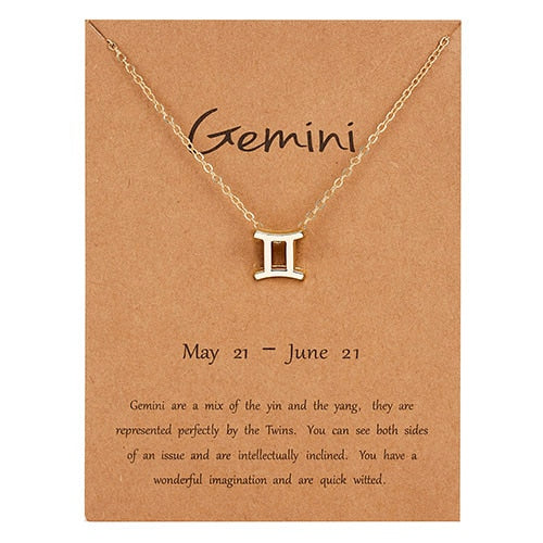 12 Constellation Pendant Gold Necklace Jewelry Choker Necklace Zodiac Sign Charm Necklace Birthday Gift Wish Card for Women Girl