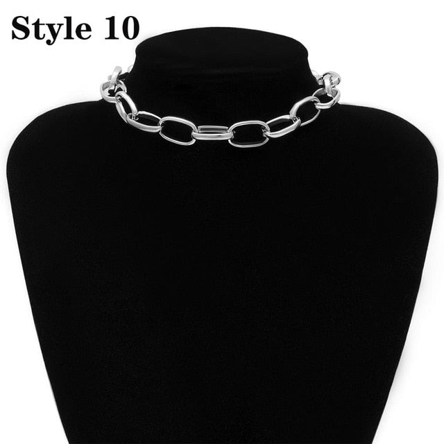 Punk Miami Cuban Choker Necklace Collar Statement Hip Hop Big Chunky Aluminum Gold Color Thick Chain Necklace Women Jewelry