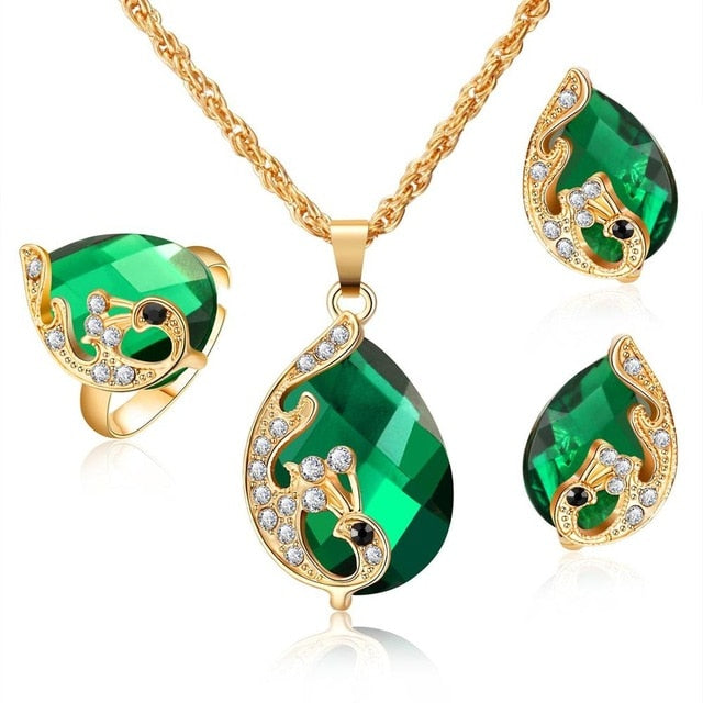 Amazing Price jewelry sets african bridal gold color necklace earrings Ring wedding crystal sieraden women fashion jewellery set