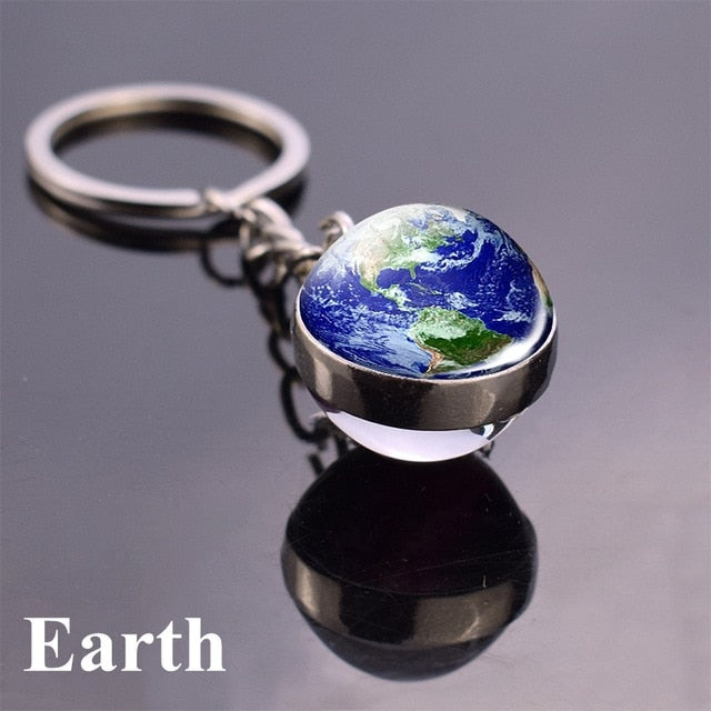 Solar System Planet Keyring Galaxy Nebula Space Keychain Moon Earth Sun Mars Art Picture Double Side Glass Ball Key Chain