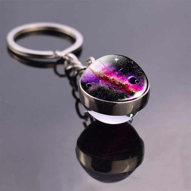 Solar System Planet Keyring Galaxy Nebula Space Keychain Moon Earth Sun Mars Art Picture Double Side Glass Ball Key Chain