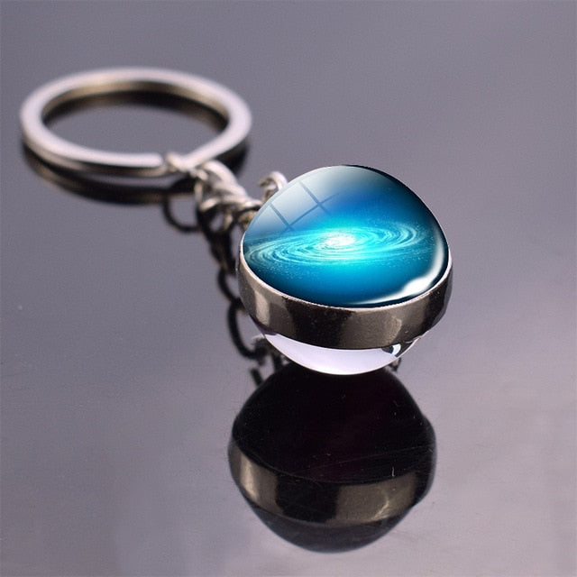 Solar System Planet Keyring Galaxy Nebula Space Keychain Moon Earth Sun Mars Art Picture Double Side Glass Ball Key Chain