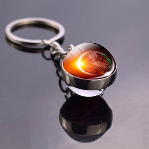 Solar System Planet Keyring Galaxy Nebula Space Keychain Moon Earth Sun Mars Art Picture Double Side Glass Ball Key Chain