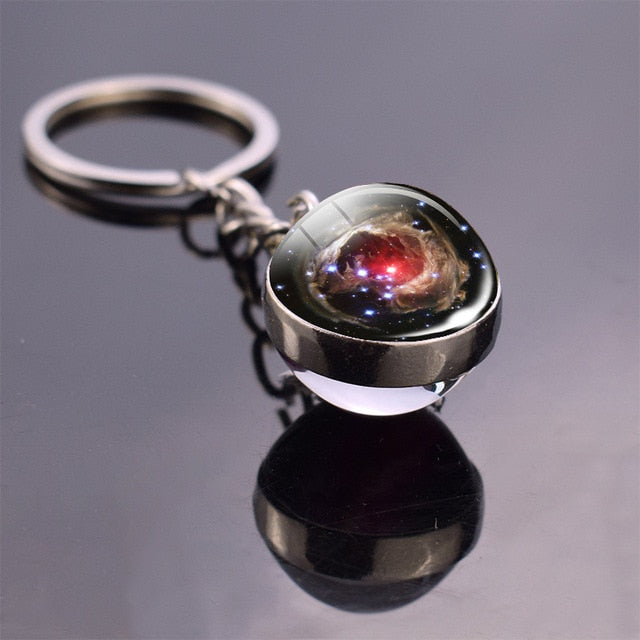 Solar System Planet Keyring Galaxy Nebula Space Keychain Moon Earth Sun Mars Art Picture Double Side Glass Ball Key Chain