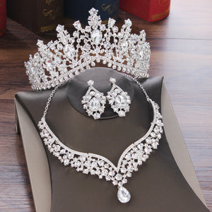 Baroque Crystal Water Drop Bridal Jewelry Sets Rhinestone Tiaras Crown Necklace Earrings for Bride Wedding Dubai Jewelry Set