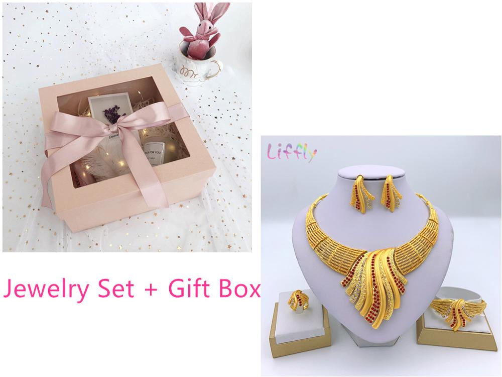 Liffly New Indian Jewelry Sets Multicolor Bridal Wedding Big Crystal Dubai Gold Jewelry Sets for Women Necklace Earrings